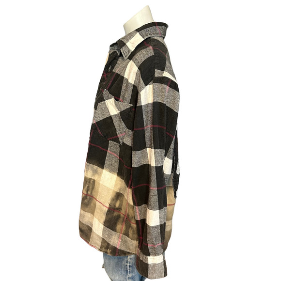 Deadpool Tacos Plaid Flannel Shirt XL Oversize Shacket Upcycle Unique Marvel - Picture 6 of 7